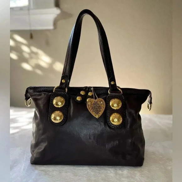 Gucci Handbags - Gucci Babouska Heart GG Chocolate Brown Leather Tote Bag Gold Hardware